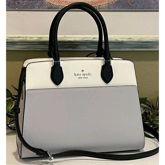 KATE SPADE MADISON MEDIUM SATCHEL SHOULDER BAG TOTE GREY COLORBLOCK LEATHER - Picture 3 of 10